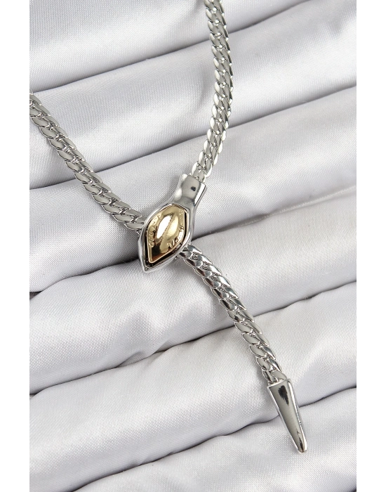 ® Pirinç Asansörlü Yılan Model Gümüş Renk Kadın Kolye