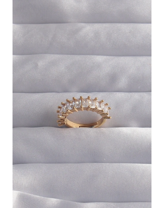 ® Pirinç Ayarlamalı Gold Renk Baget Taşlı Su Yolu Yüzük