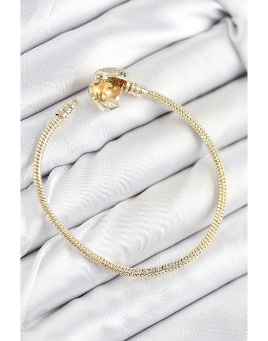 ® Pirinç Charm Zirkon Taşlı Kalp Model Gold Renk Kadın Bileklik