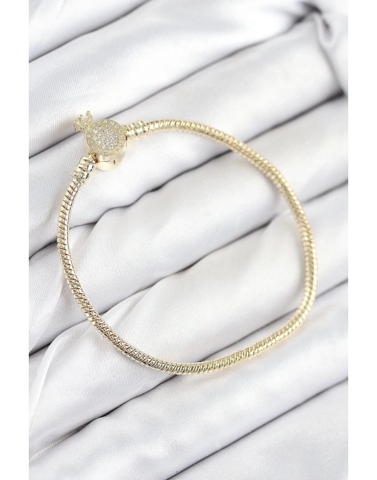 ® Pirinç Charm Zirkon Taşlı Taç Model Gold Renk Kadın Bileklik
