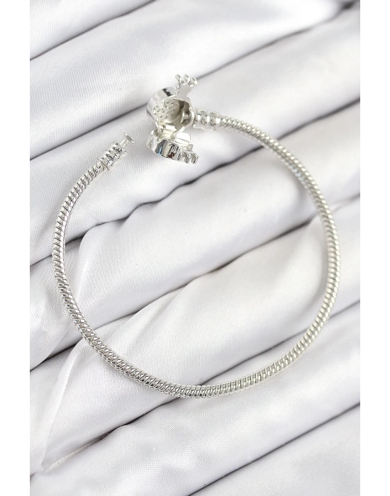 ® Pirinç Charm Zirkon Taşlı Taç Model Gümüş Renk Kadın Bileklik