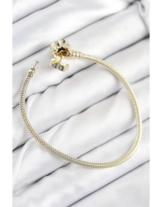 ® Pirinç Charm Zirkon Taşlı Yonca Model Gold Renk Kadın Bileklik