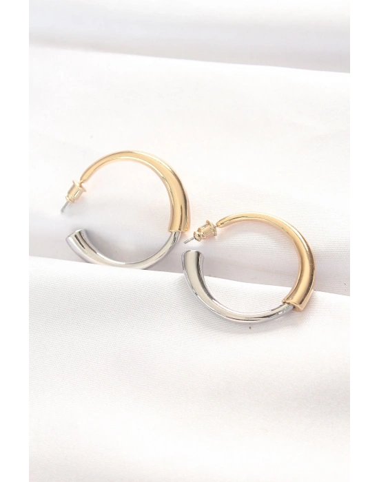 ® Pirinç Çift Renk Halka Küpe