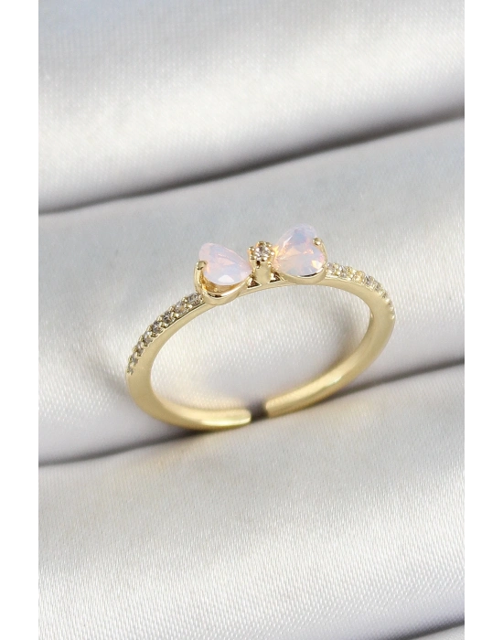 ® Pirinç Fiyonk Figürlü Zirkon Taşlı Gold Renk Ayarlanabilir Kadın Yüzük