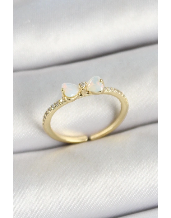 ® Pirinç Fiyonk Figürlü Zirkon Taşlı Gold Renk Ayarlanabilir Kadın Yüzük