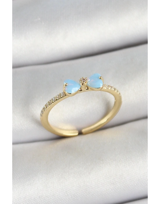 ® Pirinç Fiyonk Figürlü Zirkon Taşlı Gold Renk Ayarlanabilir Kadın Yüzük