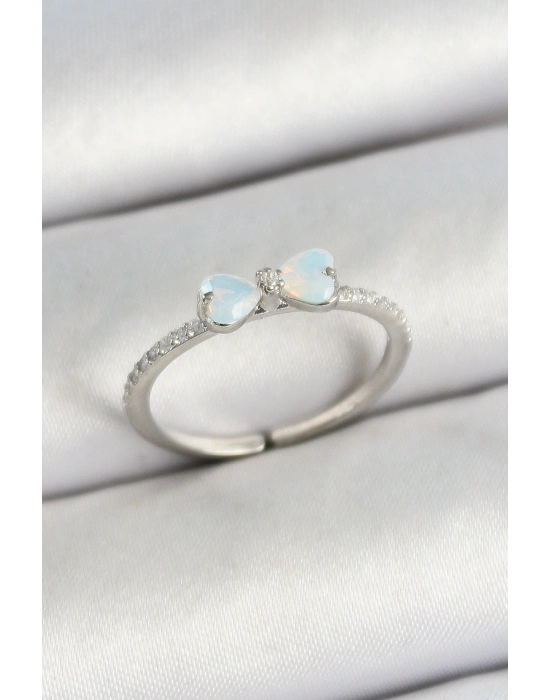 ® Pirinç Fiyonk Figürlü Zirkon Taşlı Gümüş Renk Ayarlanabilir Kadın Yüzük