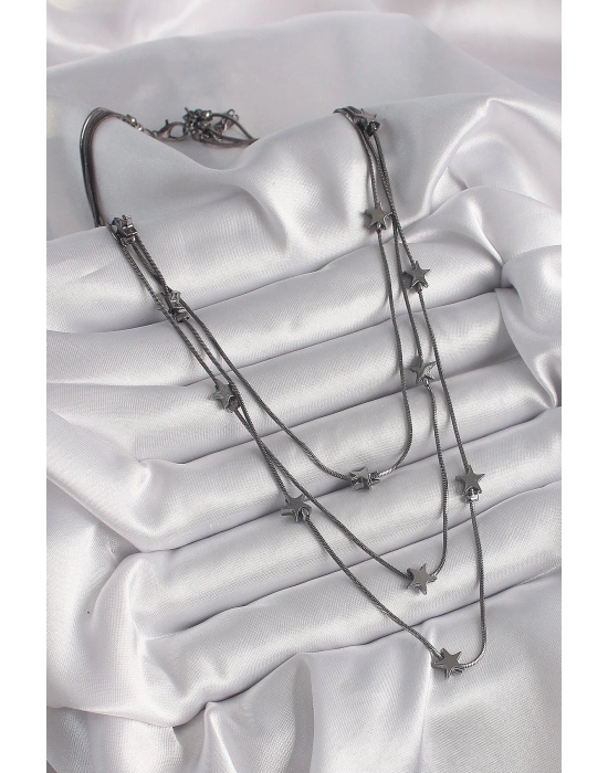 ® Pirinç Füme Renk 3Lü Yıldız Model Kadın Kolye