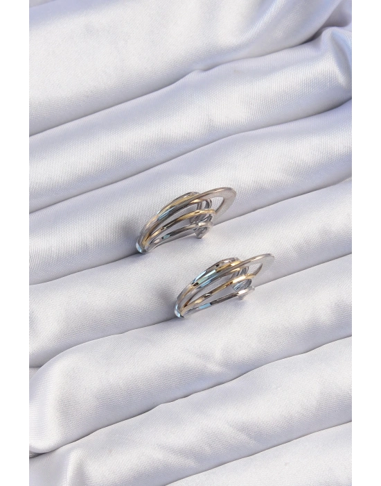 ® Pirinç Gold Gümüş Renkli Düz Plaka Halka Küpe