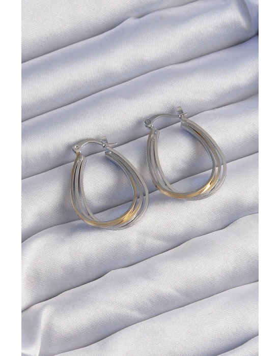 ® Pirinç Gold Gümüş Renkli Oval Çoklu Görünümlü Küpe