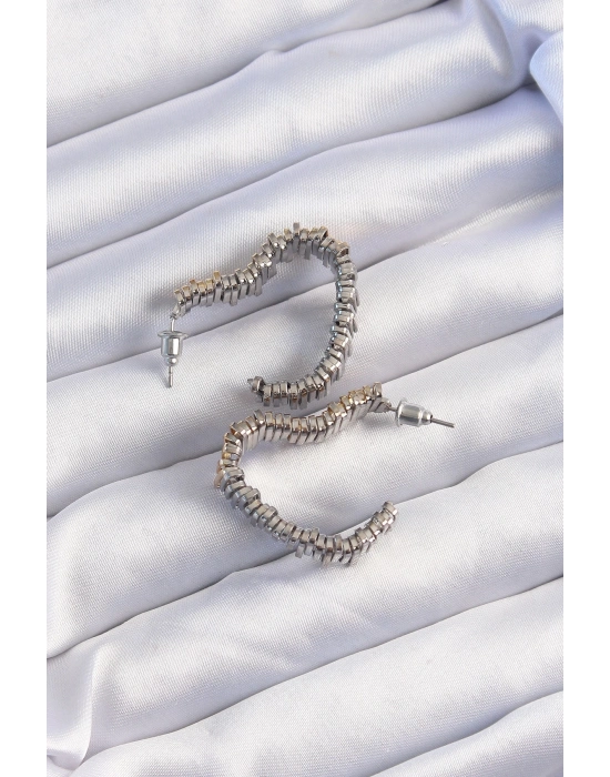 ® Pirinç Gold Gümüş Renkli Tırtıklı Kalp Küpe