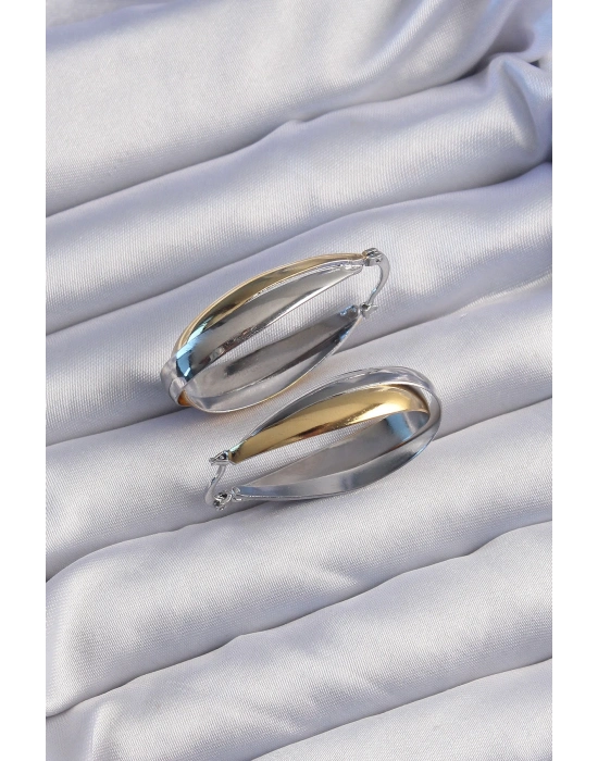 ® Pirinç Gold Gümüş Renkli Uzun Kıvrımlı Küpe