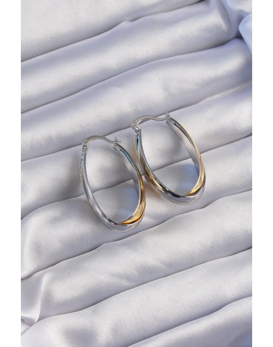 ® Pirinç Gold Gümüş Renkli Uzun Kıvrımlı Küpe