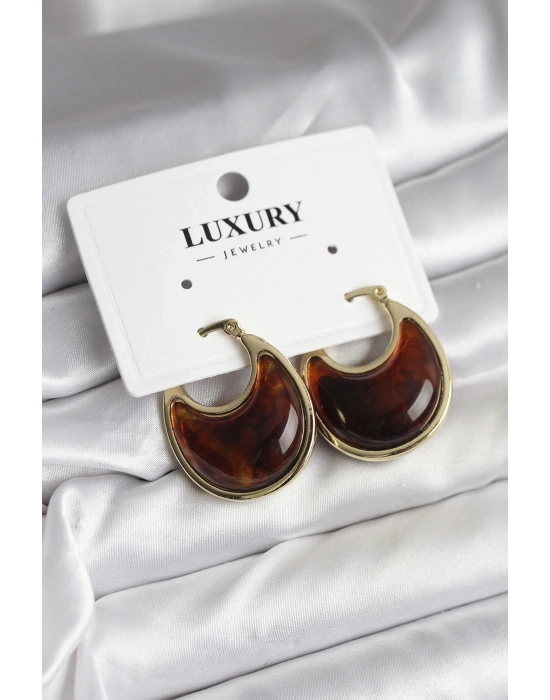 ® Pirinç Gold Kahverengi Renk Vintage Kadın Küpe