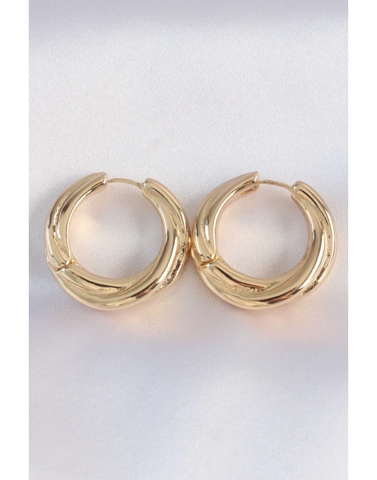 ® Pirinç Gold Renk Asimetrik Kıvrım Küpe