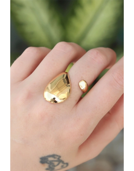 ® Pirinç Gold Renk Ayarlanabilir İri Bombeli Yüzük