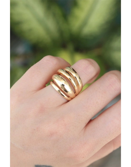 ® Pirinç Gold Renk Ayarlanabilir Tırtıklı Bombe Yüzük