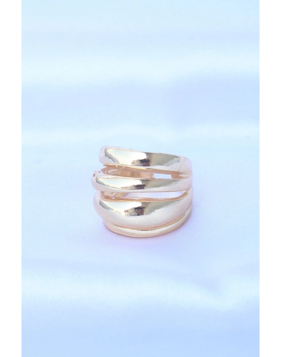 ® Pirinç Gold Renk Ayarlanabilir Tırtıklı Bombe Yüzük