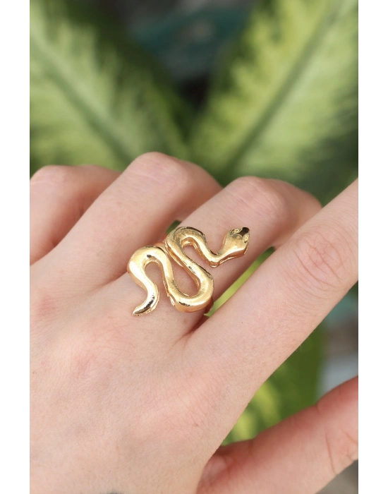 ® Pirinç Gold Renk Ayarlanabilir Yılan Yüzük