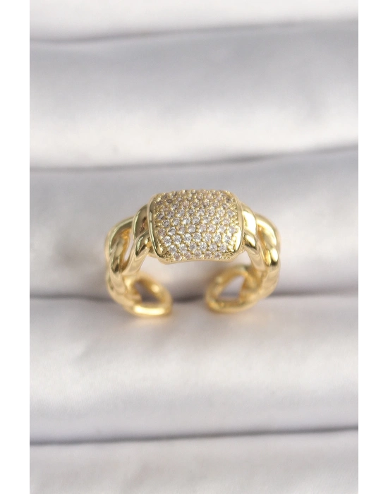 ® Pirinç Gold Renk Ayarlanabilir Zirkon Taşlı Kadın Yüzük