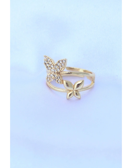 ® Pirinç Gold Renk Ayarlanabilir Zirkon Taşlı Kelebek Yüzük