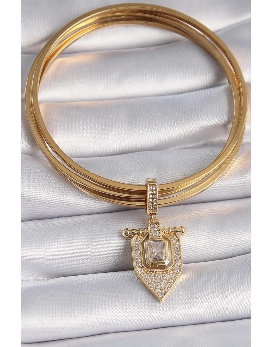 ® Pirinç Gold Renk Baget Zirkon Taşlı Ajda Charm