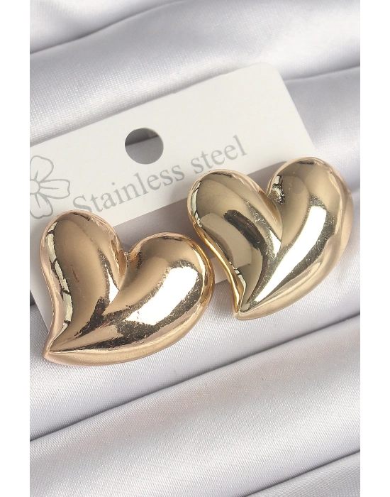 ® Pirinç Gold Renk Bomba Kalp Model Kadın Küpe