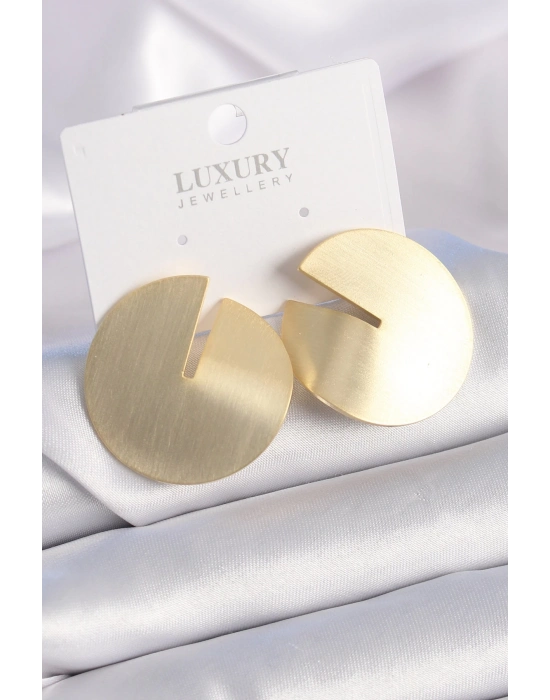 ® Pirinç Gold Renk Daire Plaka Model Kadın Küpe