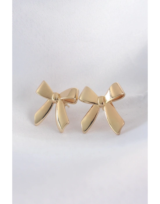 ® Pirinç Gold Renk Düz Plaka Fiyonk Küpe