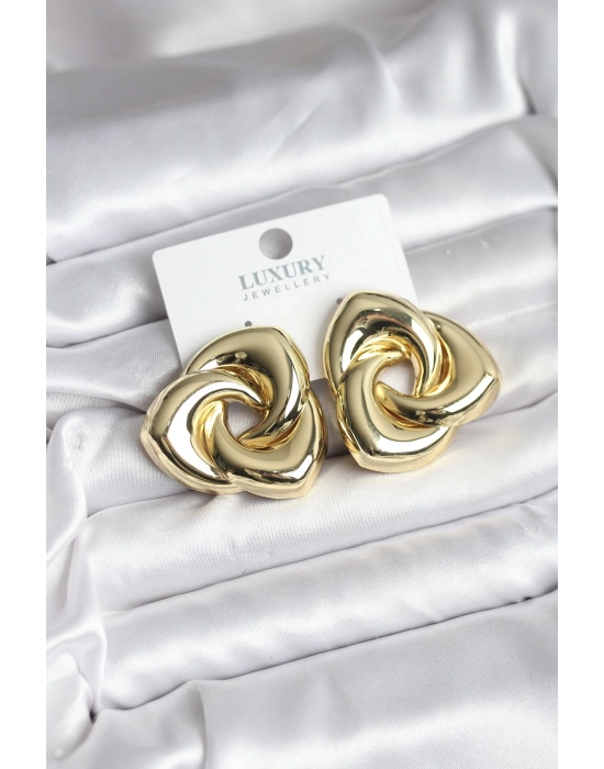 ® Pirinç Gold Renk Geometrik Vintage Kadın Küpe