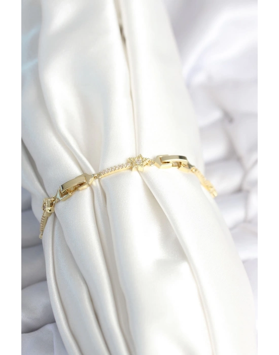 ® Pirinç Gold Renk Halley Yıldız Model Kadın Bileklik