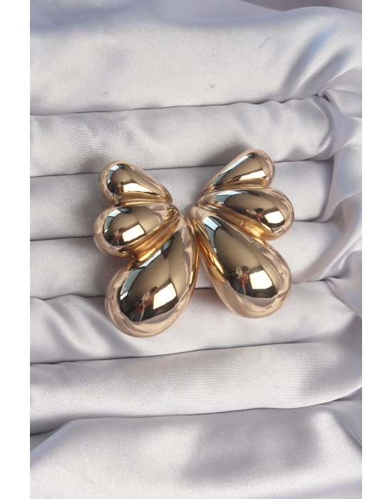 ® Pirinç Gold Renk İri Bombeli Kelebek Küpe