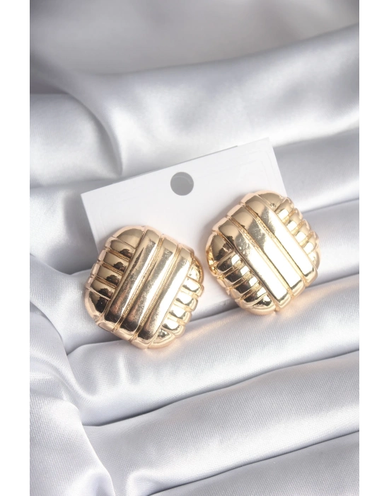 ® Pirinç Gold Renk İşleme Detay Kadın Küpe