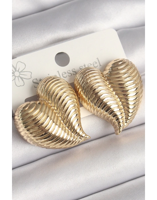 ® Pirinç Gold Renk İşlemeli Bomba Kalp Model Kadın Küpe