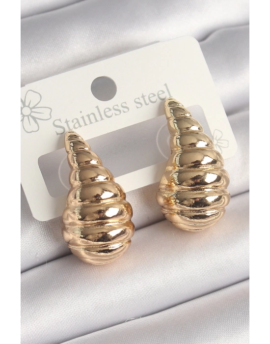 ® Pirinç Gold Renk İşlemeli Damla Model Kadın Küpe