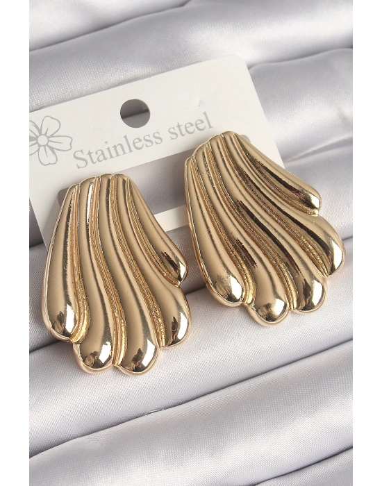 ® Pirinç Gold Renk İşlemeli İstirdye Model Kadın Küpe