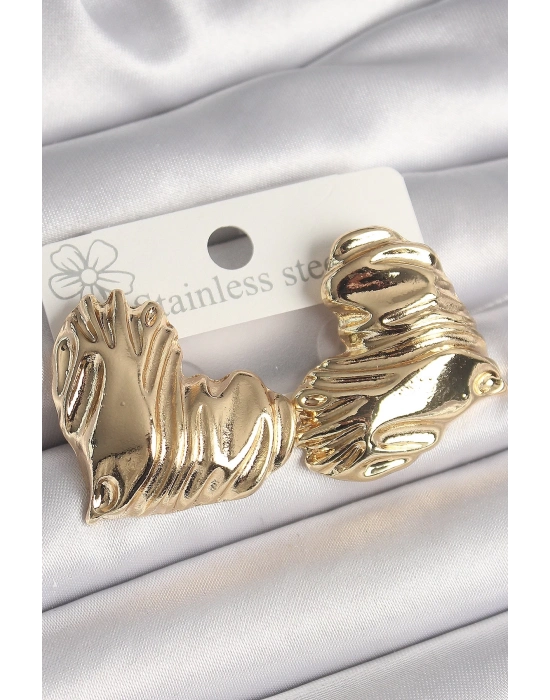 ® Pirinç Gold Renk İşlemeli Kalp Model Kadın Küpe