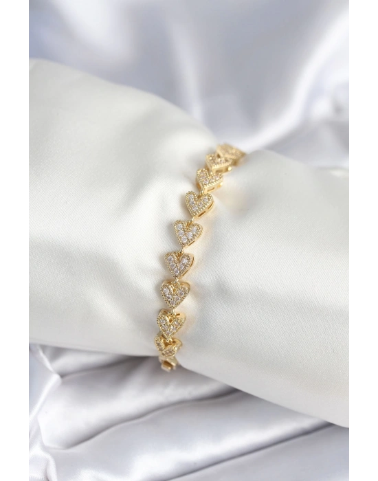 ® Pirinç Gold Renk Kalp Model Kadın Bileklik