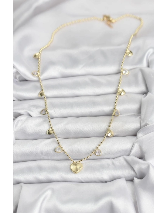 ® Pirinç Gold Renk Kalp Model Kadın Kolye