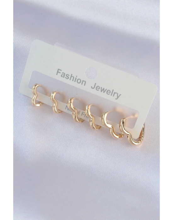 ® Pirinç Gold Renk Kalp Model Küpe Seti