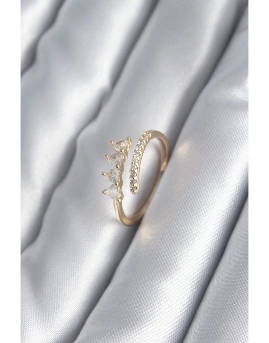 ® Pirinç Gold Renk Kalp Zirkon Taş Detay Kadın Yüzük