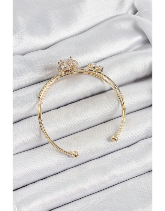 ® Pirinç Gold Renk Kalpli Zirkon Taşlı Kadın Bileklik