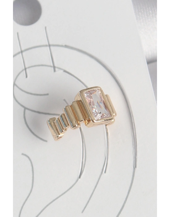 ® Pirinç Gold Renk Kare Zirkon Taşlı Kadın Kıkırdak Küpe