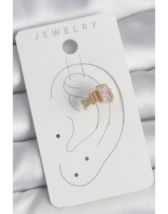 ® Pirinç Gold Renk Kare Zirkon Taşlı Kadın Kıkırdak Küpe