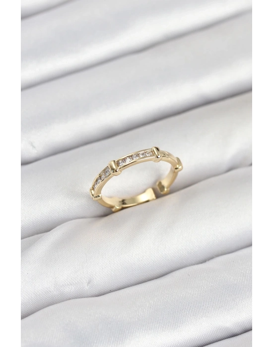 ® Pirinç Gold Renk Kemik Model Zirkon Taşlı Kadın Yüzük