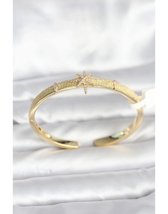 ® Pirinç Gold Renk Kutup Yıldızı Model Kadın Kelepçe Bileklik