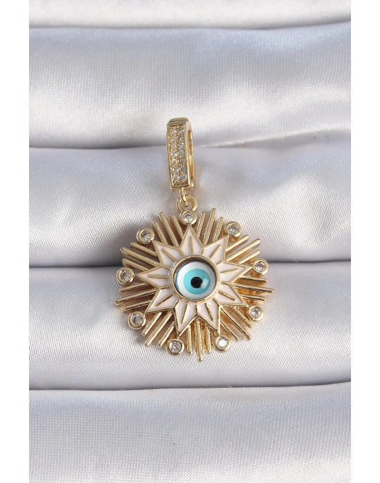 ® Pirinç Gold Renk Nazar Boncuklu Saçaklı Yıldız Figür Ajda Charm