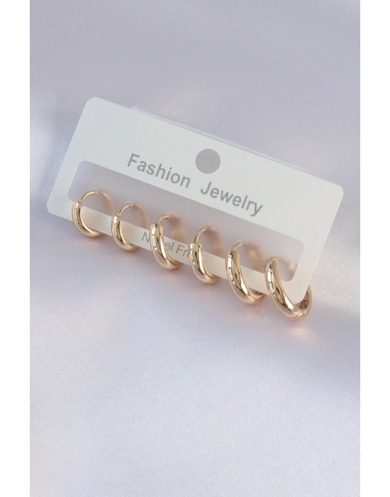 ® Pirinç Gold Renk Oval Küpe Seti