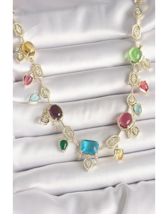 ® Pirinç Gold Renk Renli Zirkon Taşlı VIP Seri Kadın Kolye