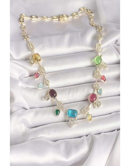 ® Pirinç Gold Renk Renli Zirkon Taşlı VIP Seri Kadın Kolye